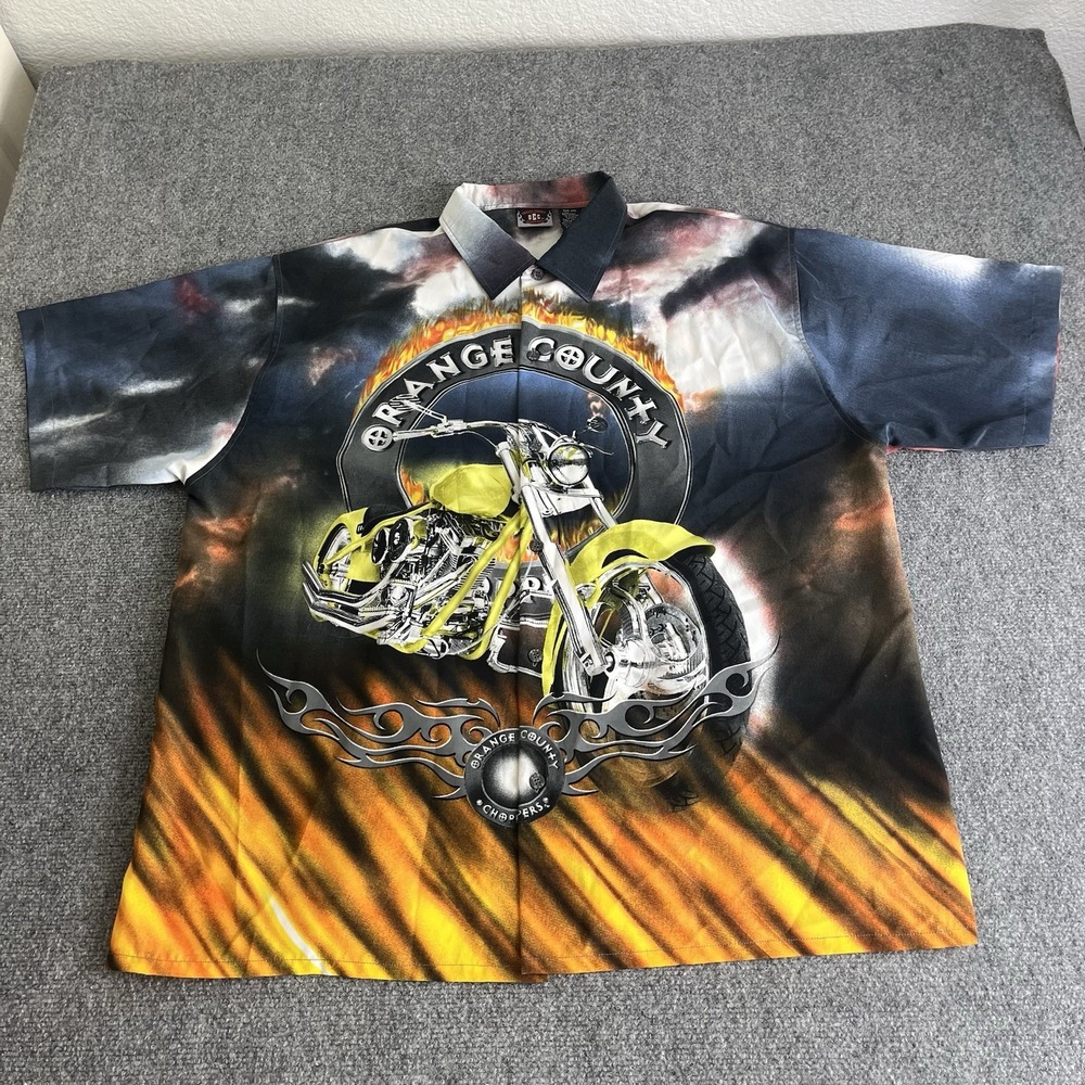 Vintage Orange county choppers button up shirt Men's size 2XL Motorcycles Y2K